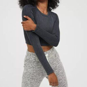 Aerie Offline Big Chill Seamless Square Neck Long Sleeve T-Shirt in Black